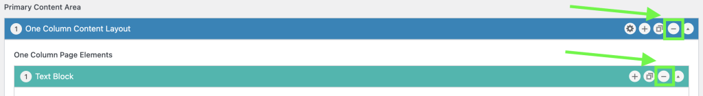 Before view of the content layout settings minus icon